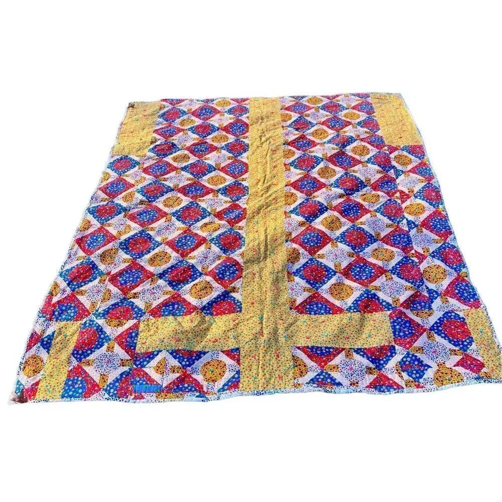 Vintage Handmade Cross Quilt Queen Size